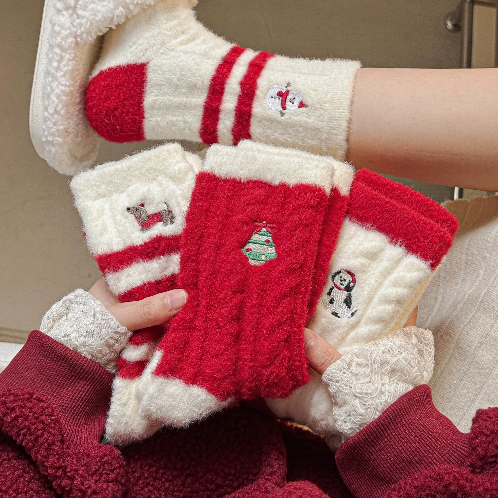 Красные австралийские бархатные носки для детей осенью и зимой плюс бархатные толстые теплые носки для сна