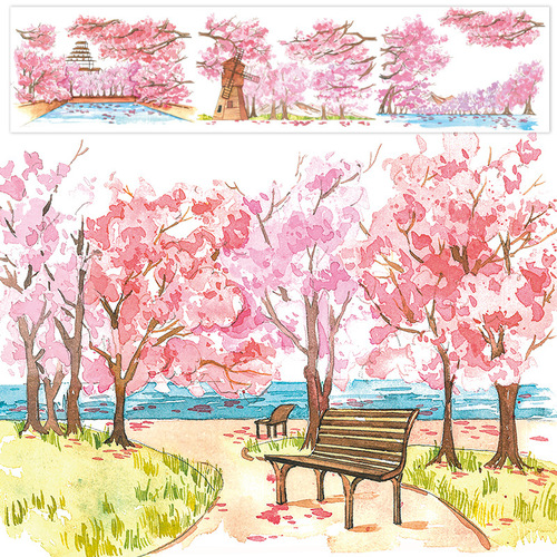 Pastoral Villa and paper special oil hand ledger sticker blue sky and white clouds landscaping decorative hand ledger sky base material tape