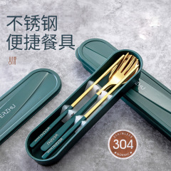304 ステンレス鋼ポータブル食器 3 点セット学生屋外旅行韓国箸スプーンセット食器卸売