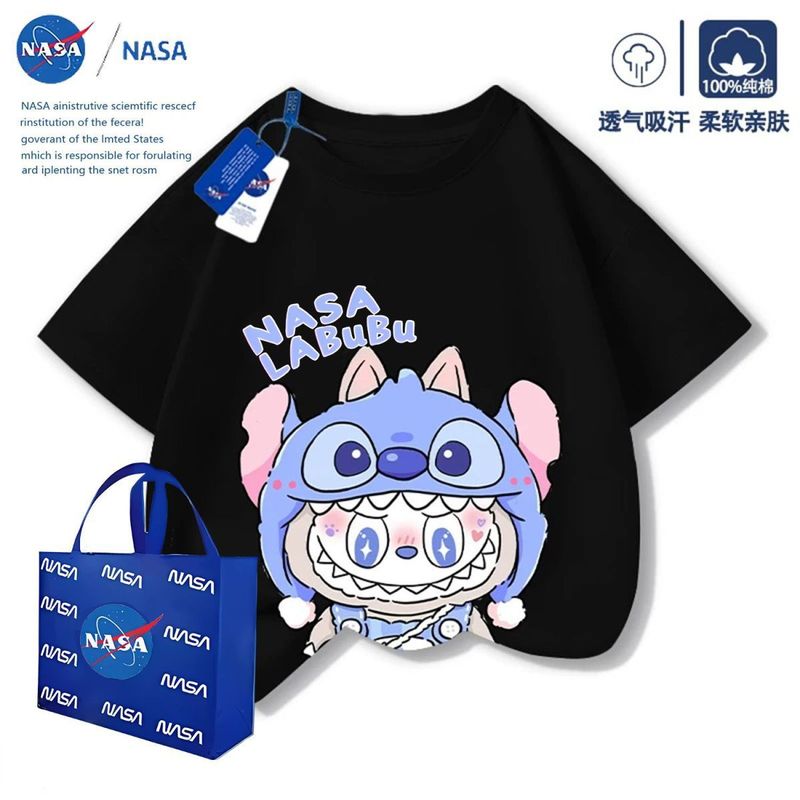 NASA 共同ブランド ステッチ フード ラブブ 子供用 ボーイズ 半袖 Tシャツ 2025年夏新作 半袖トップス|undefined