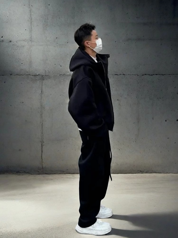 American High Street JACK suéter con capucha pesado para hombre, versión de otoño e invierno, chaqueta corta con cremallera de color sólido de base suelta