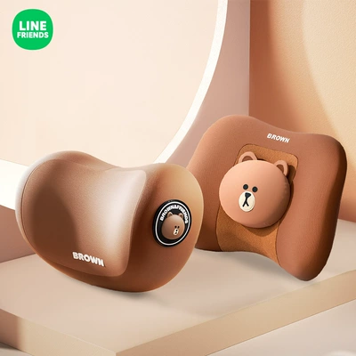 Headrest Driving Neck Pillow Car Headrest - brown-bear-upgraded-textured-precision-lumbar-support-deep-brown-pillow-backrest-set