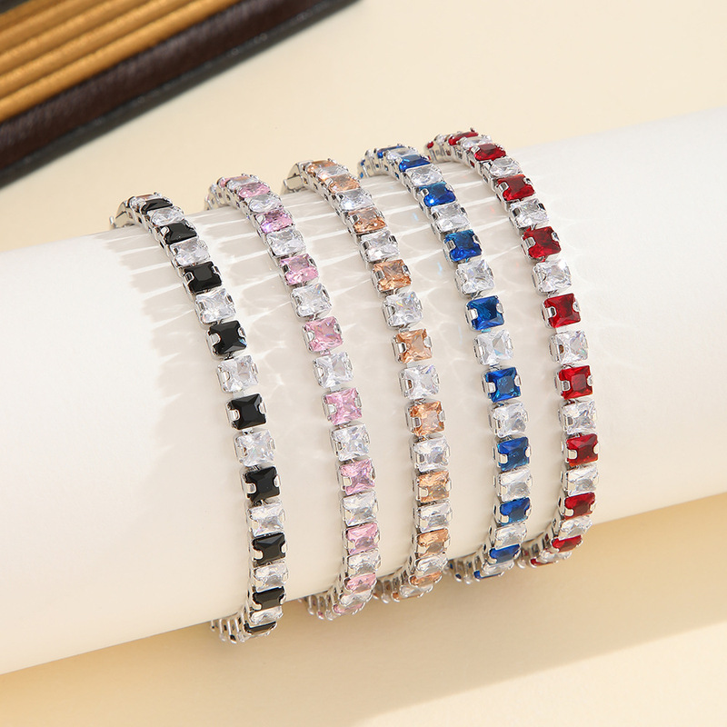 Cross-border e-commerce bestseller: Square zircon women's bracelet with zircon tennis chain, high-end, light luxury, versatile jewelry wholesale