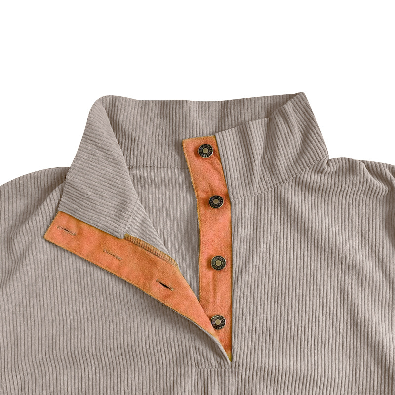 Abbigliamento da uomo casual, completo con pantaloni e felpa in velluto a coste con colletto alto e maniche lunghe_voghion.com