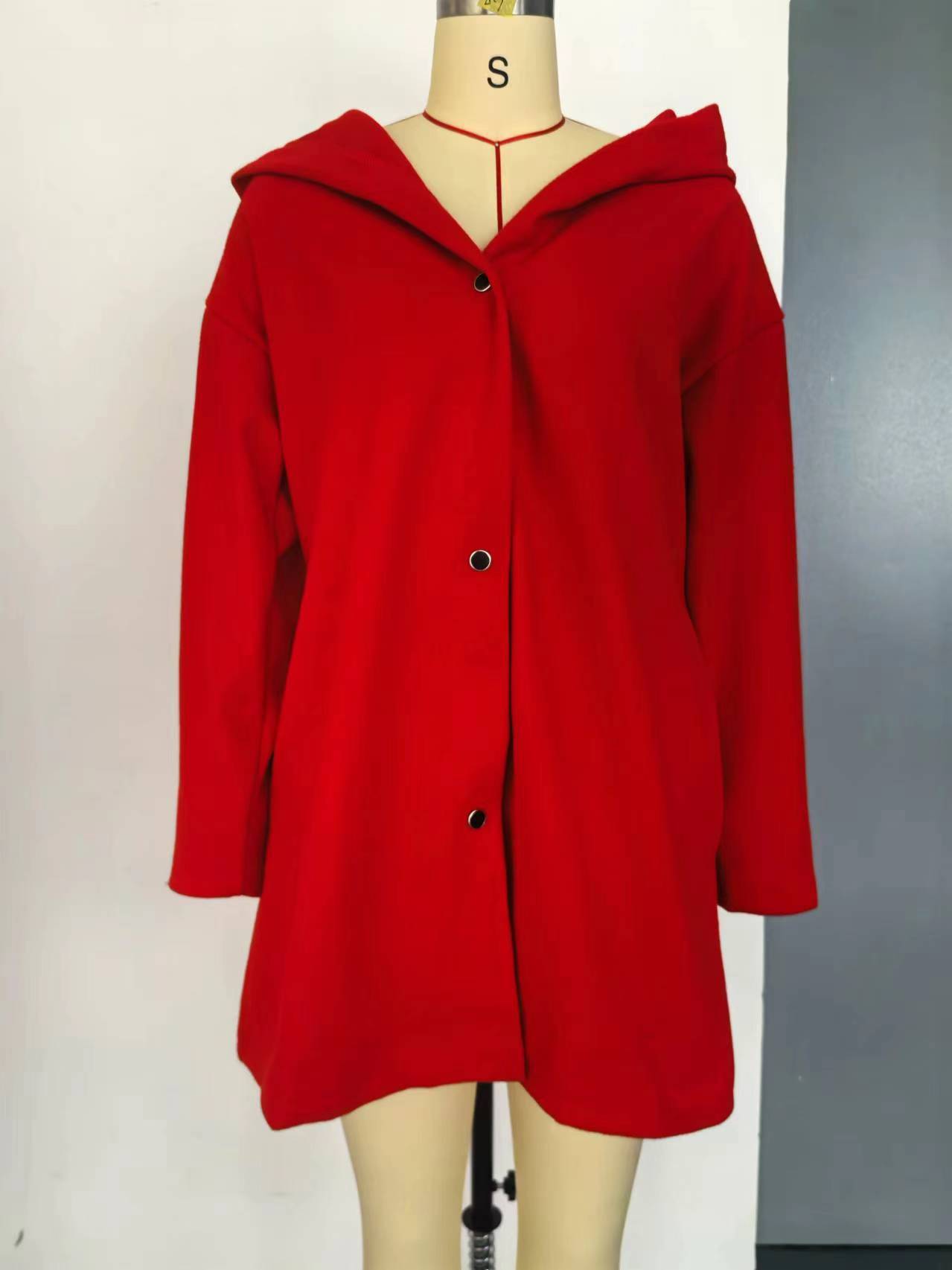 2024 Herbst/Winter Einfarbig Lässige Einreihige Kapuzenjacke_voghion.com