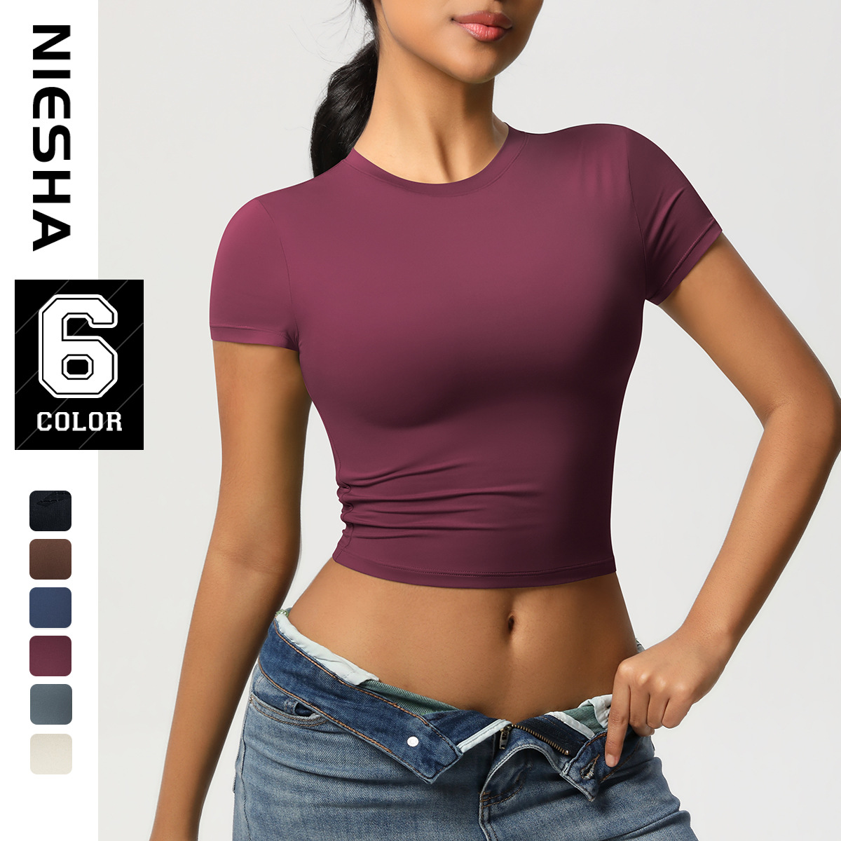 New European and American Casual All-match Tight Quick-dry Fitness Top Yoga Clothes Running Pilates Sports T-shirt Short Sleeve