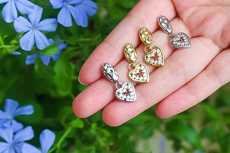 Copper Material Fashion Heart Shape Copper Drop Earrings Plating Inlay Zircon Copper Earrings