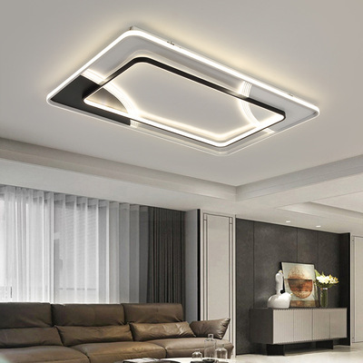 现代北欧简约LED吸顶灯黑白方形圆环客厅卧室吸顶灯几何艺术形灯|ms