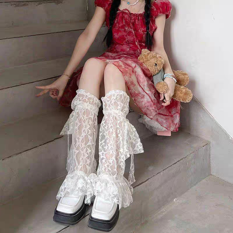 Y2kレースlolitaスタッキングソックス夏亜比風文化星ストラップ足カバー甘いクールなギャル靴下カバー|undefined