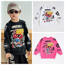 黑超奶嘴春秋长袖卫衣童装拔印高品质毛圈上衣摇滚潮酷套头衫