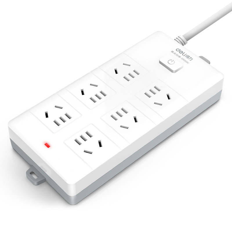 得力18264白色6组10米PVC袋装插座家用电器加长式多功能插座批发