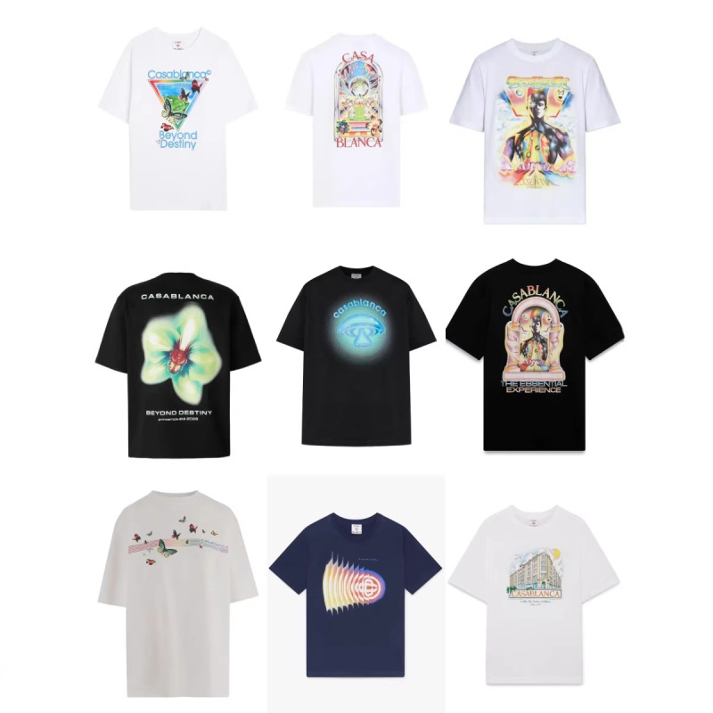 Correct Version Casa Foreign Trade Cross-Border Casablanca Short-Sleeved Round Neck T-Shirt Cartoon Print Pure Cotton T-Shirt for Men and Women Correct Version Casa Foreign Trade Cross-Border Casablanca Short-Sleeved Round Neck T-Shirt Cartoon Print Pure Cotton T-Shirt for Men and Women