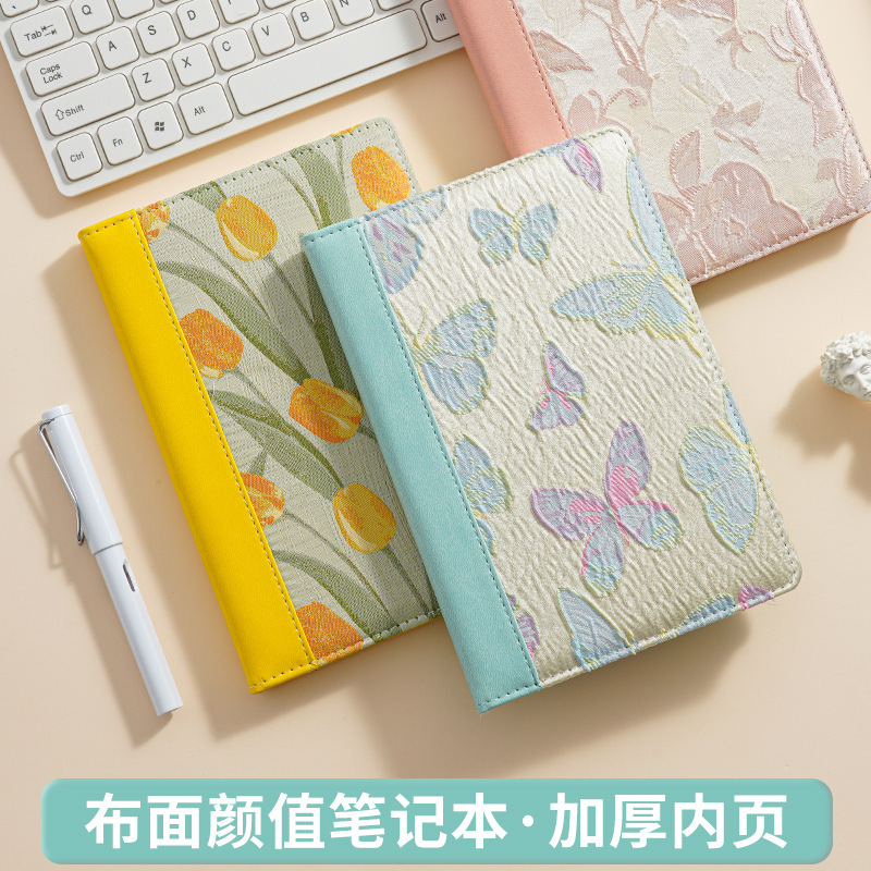 跨境专供A5布料拼接笔记本点阵记事本复古布艺拼接封面定制logo|undefined