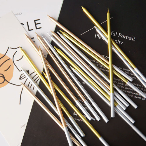 P616 Smokeless Pencil Candle Happy Birthday Color Silver Laser Holiday Anniversary Party Wedding Baking Cake