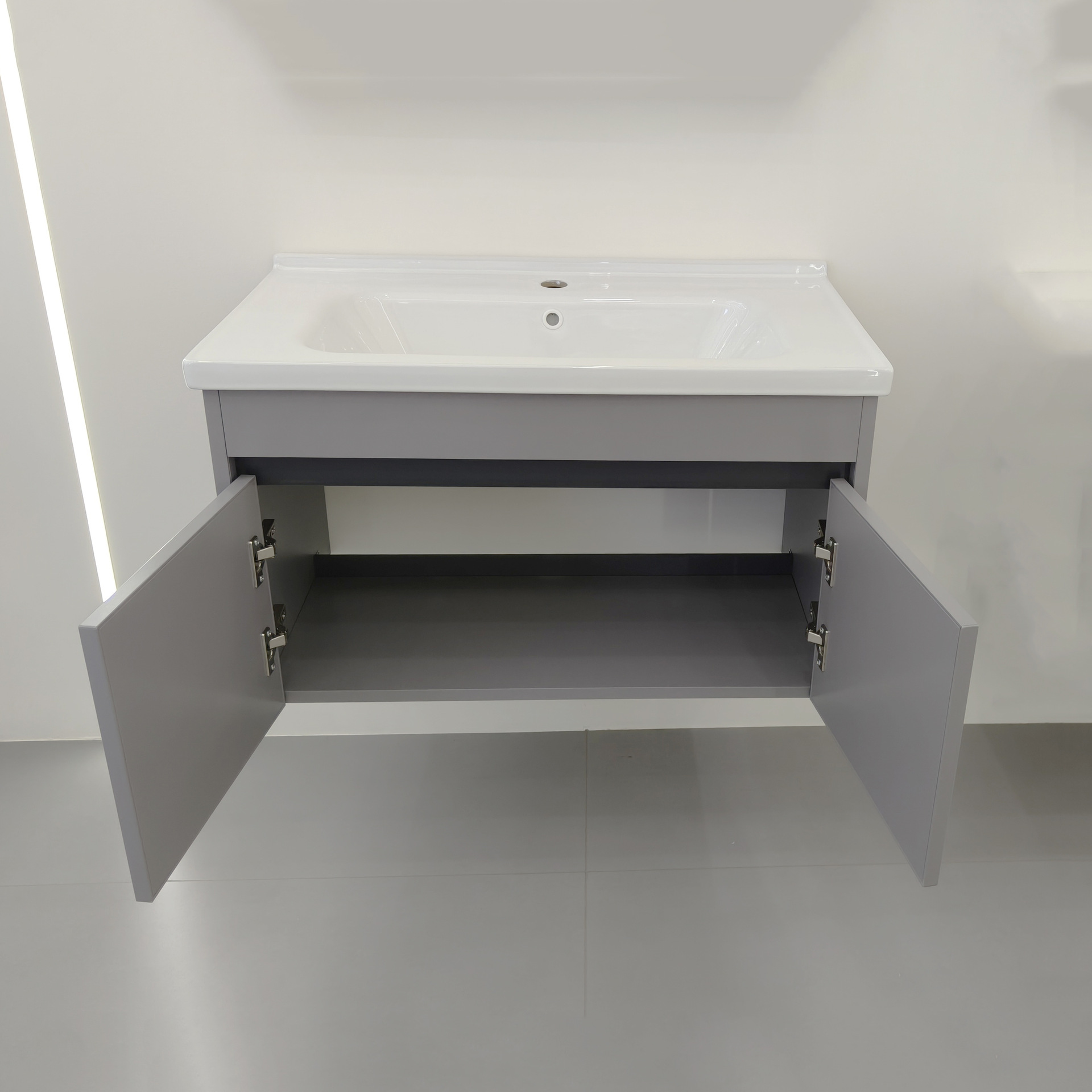 Mueble de Baño con Lavabo de Acero Inoxidable y Cerámica, Desempañado Inteligente, Suspendido de Pared, para Baño image 4