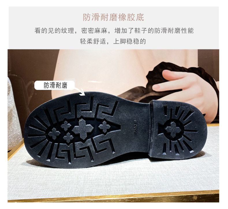 Giày lười nữ da phong cách Anh khóa xu, đế dày gót 3–5 cm, mũi tròn, size lớn — Màu Đen/lót nhung, Màu đen/lót một lớp chi tiết 11