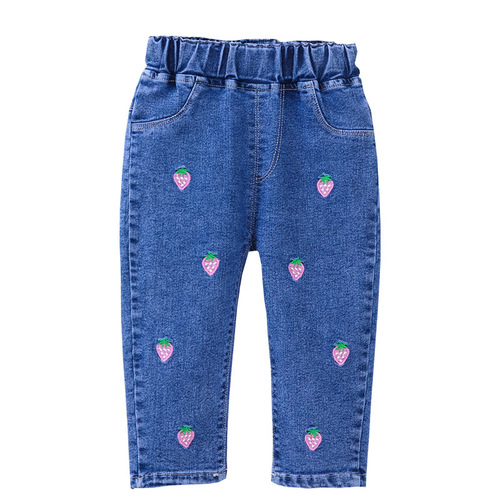 Girls' jeans spring and autumn 2024 new style loose autumn style children's Korean style embroidered denim baby pants