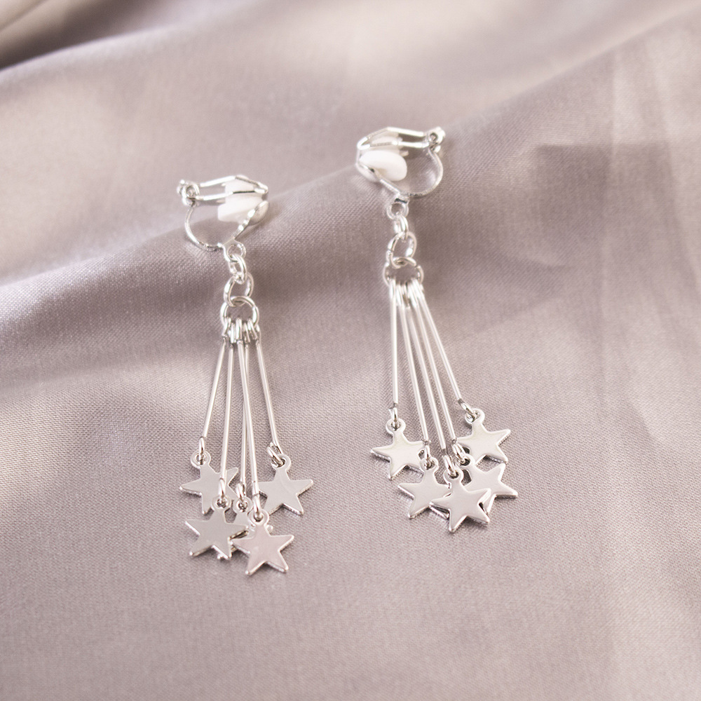 Cadena coreana borlas pinzas para las orejas de las estrellas Pendientes de temperamento de alta gama indoloro sin agujeros para las orejas Pendientes de lujo ligero de nicho de moda