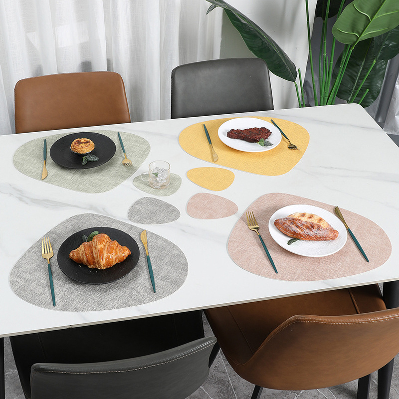 北欧レザープレースマット布柄ドロップ型洋食テーブルマットホテル断熱プレートマットボウルマット2色火傷防止洋食プレースマット|undefined