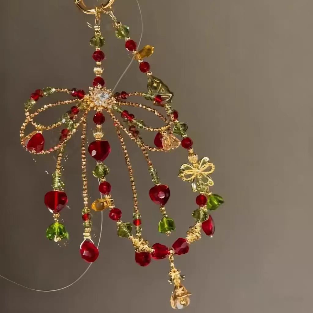 Autumn and Winter Christmas Bow Beaded Mobile Phone Chain for Women, Sweet and Fashionable Atmosphere Pendant, Super Fairy and Versatile Elegant Pendant