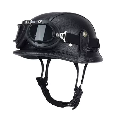 German-Style Steel Helmet, Retro Half Helmet, Harley Men's Motorcycle Helmet, Motorcycle Helmet, Soldier Leather Helmet, Retro Half Helmet (Motosiklet dəbilqələri) - m55-56-black-black-frame-harley-mirror-limited-time-carnival