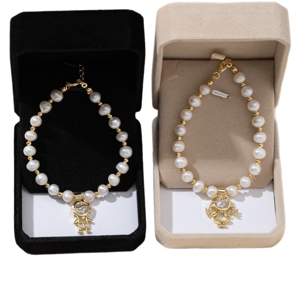 Pulseras de perlas de agua dulce naturales pulseras de alta sensación pulseras de bronce de zinc de oro para niños y niñas colgantes joyas para parejas