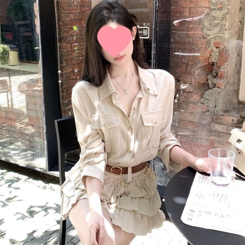 高级松弛感法式衬衫套装2025秋季气质收腰长袖衬衣蛋糕短裙两件套|undefined