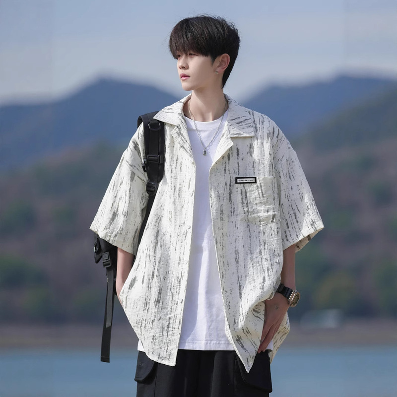 Tie-Dye Short-Sleeved Shirt Men's Summer Thin 2025 New Loose Casual Floral Shirt Lazy Style Men's Jacket