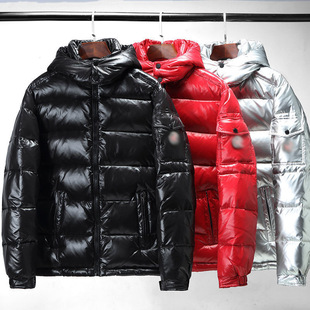 Men's Autumn and Winter Foreign Trade Glossy No-Wash Cotton Clothing Trendy Brand Winter Cotton Clothing Hooded Jacket Tops