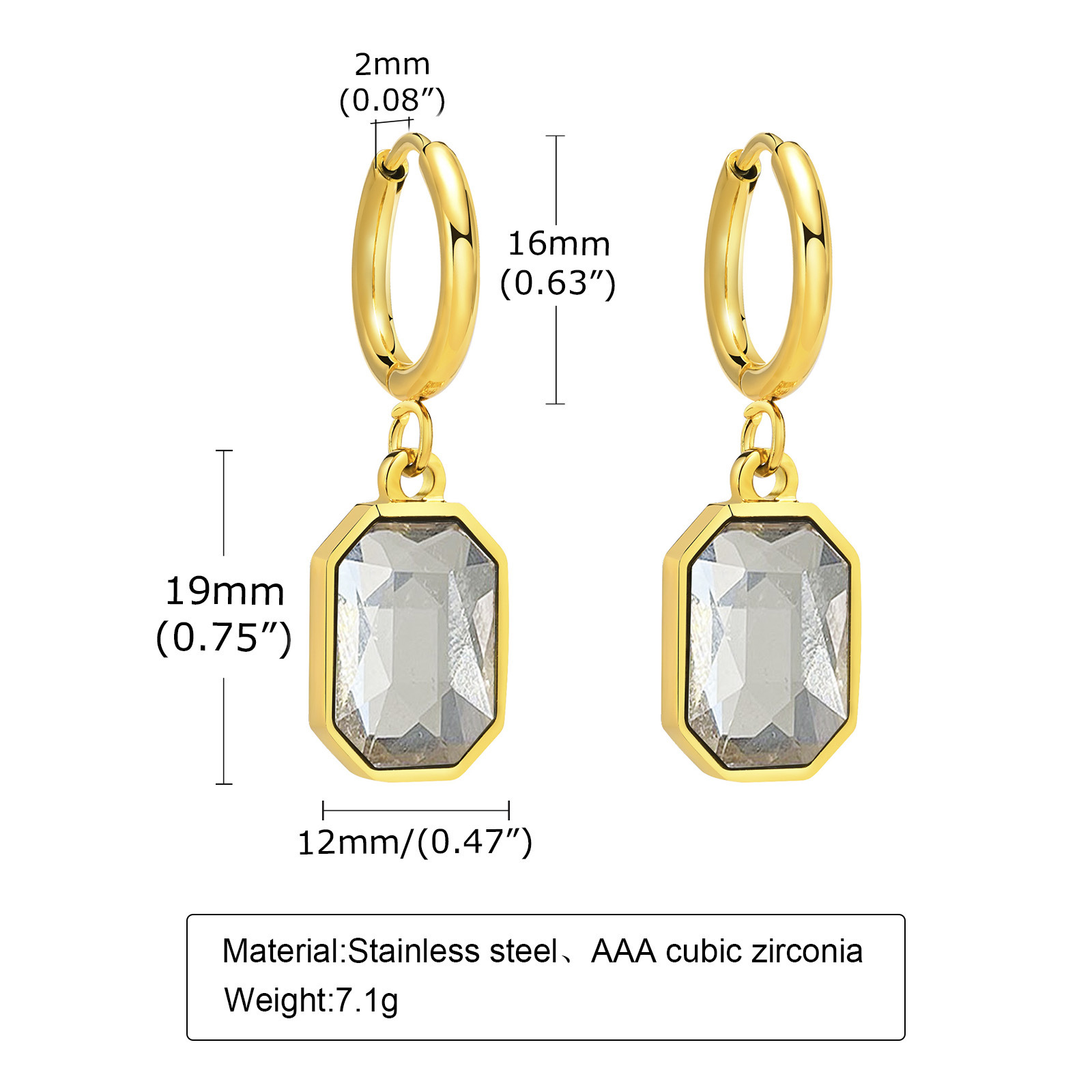 Fashion Geometric Stainless Steel Drop Earrings Inlay Zircon Stainless Steel Earrings 1 Pair