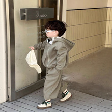 童装新款秋冬季韩版儿童宝宝加绒加厚儿童纯色时尚简约两件套