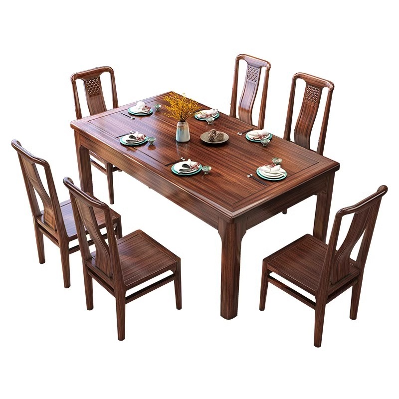 Nueva mesa de comedor de tablero de roca de madera maciza de ébano chino, mesa de comedor de apartamento pequeño para el hogar, mesa de comedor rectangular simple y moderna, mesa de comedor y silla