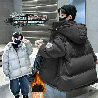 男童秋冬装夹棉加厚棉服外套2025新款大儿童男孩时髦连帽保暖棉衣