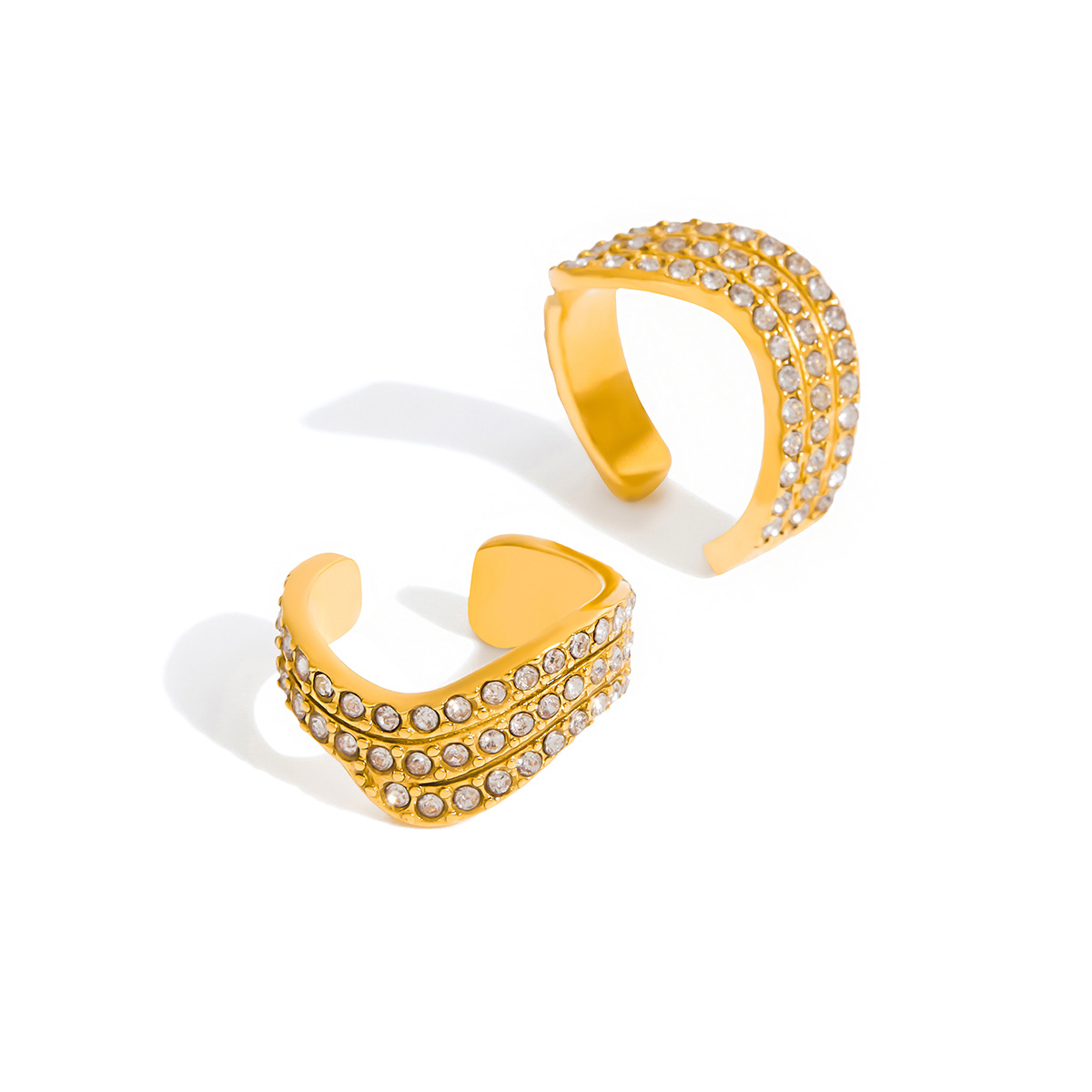 Wanxing Europa y los Estados Unidos ondas de diamante de oro 18 quilates pendientes de acero inoxidable ligero lujo joyas transfronterizas de alto nivel nicho de diseño pendientes