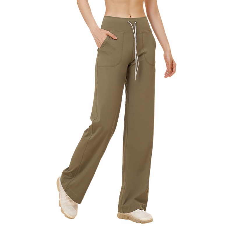 Pantalones de yoga Juyitang, holgados, rectos, de pierna ancha, con cordón ajustable, cintura alta, efecto levanta glúteos, informales, deportivos, largos, para mujer