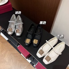 25 新しいアウターウェアスクエアトゥワンストラップバレエシューズリボンシングルシューズ女性のためのメリージェーンフラットシューズ
