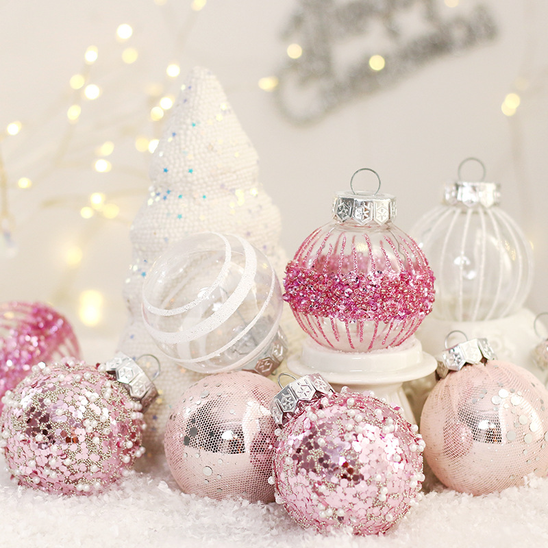 Nuevas decoraciones navideñas transfronterizas Rosa boutique PET pintado traje de bola de Navidad árbol de Navidad bola decorativa