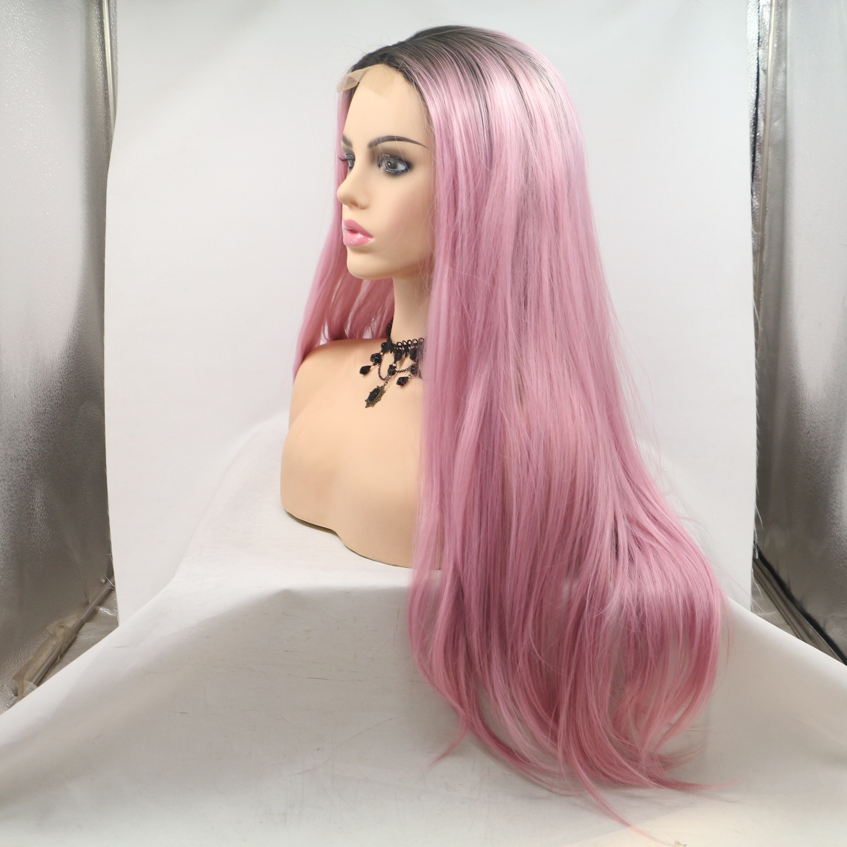 Pelucas de fibra química de encaje transfronterizo de cabello largo y recto Lace Front Wigs