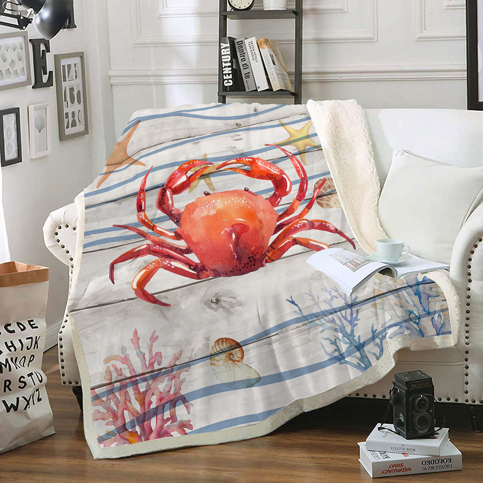 Cute Tortoise Crab Fish Polyester Blanket display picture 1