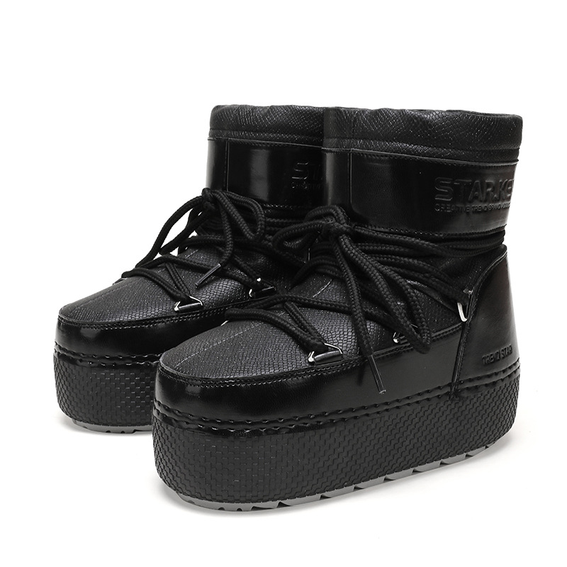 Botas de nieve para padres y niños transfronterizos de esquí de color brillante, botas de luna para mujeres gruesas, botas espaciales impermeables y antideslizantes