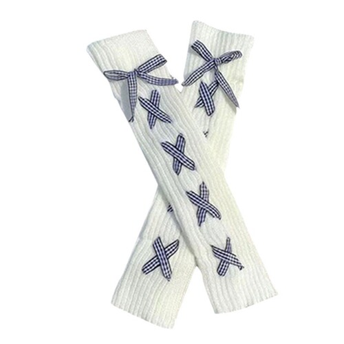 Japanese cute cross lacing JK socks autumn and winter warm leg sleeve long tube socks vertical stripe lolita pile socks 