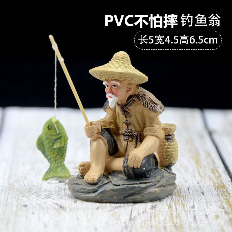 Figura decorativa de anciano pescando – adorno de PVC para paisaje de acuario o escritorio