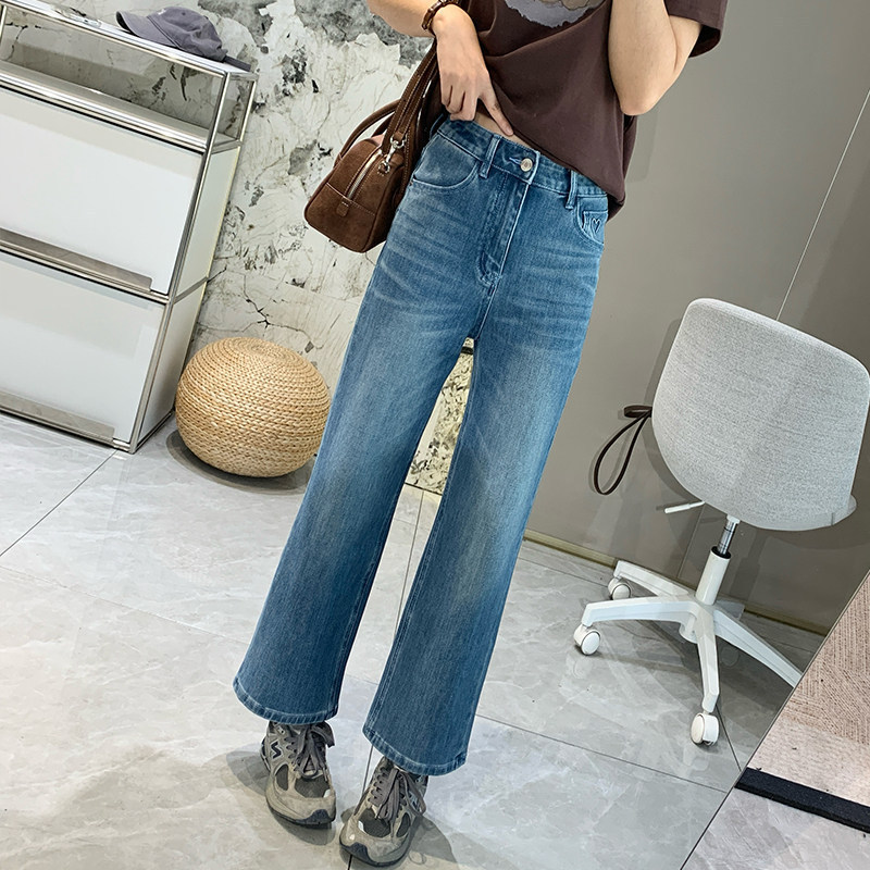Straight-Leg Model! Slimming Four-Way Stretch Straight-Leg Jeans for Women, Spring High-Waisted Cropped Petite Narrow Wide-Leg Pants