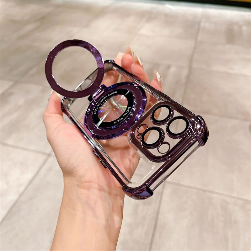 Suitable for iPhone 17 Magnifying Glass Magnetic High-Transparency Stand Phone Case Apple 16 Pro Max Car Mount Four-Corner 13 Set