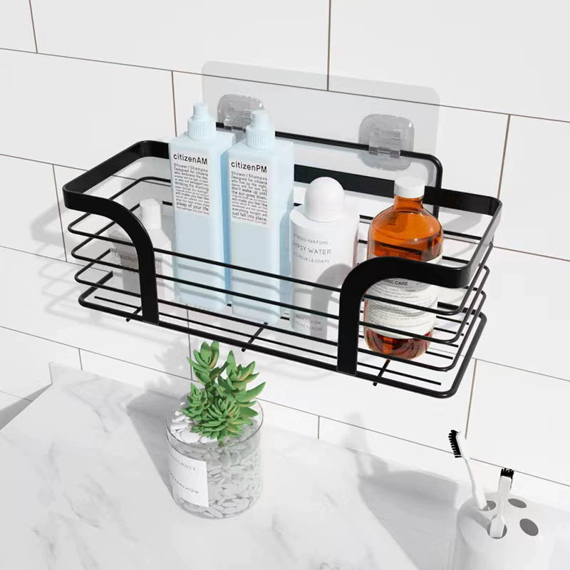 Minimalist punch-free bathroom wall-mounted iron rack storage box toilet wall-hanging organizer