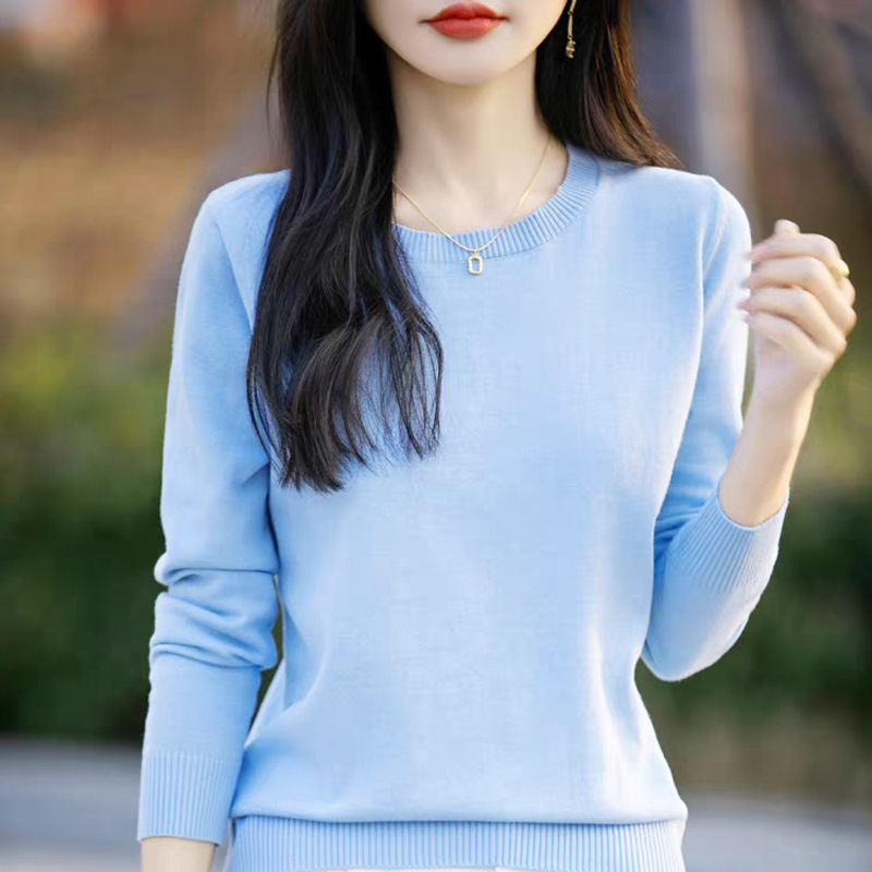 Pure Cotton Knitted Knitwear Round Neck Loose Inner Layering Knitwear for Women 2025 Spring Autumn Winter New Style Simple Cotton Knitted Knitwear