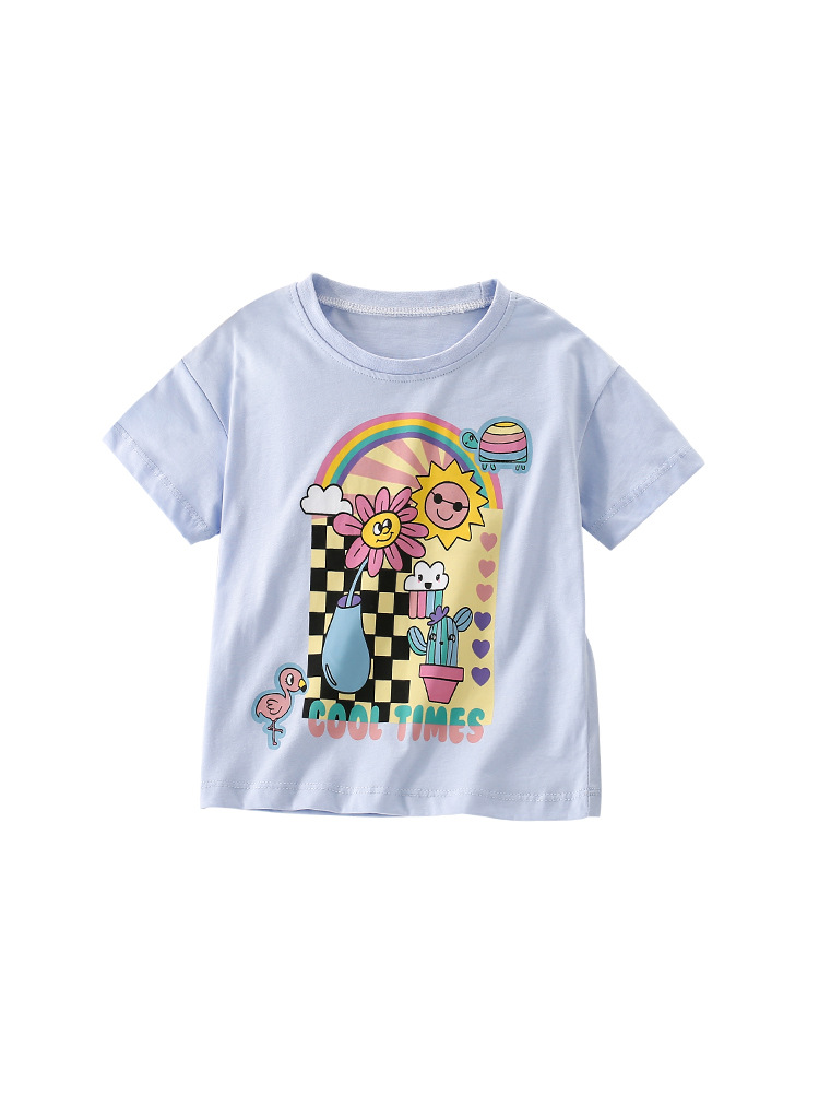Malwee ropa de verano de manga corta para niñas nueva ropa para niños europea y americana cuello redondo estilo occidental camiseta para niños ropa para niños top