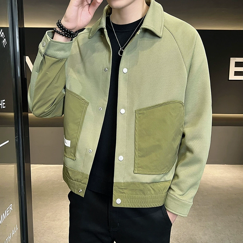 Мужская твил куртка корейская версия тренда дикий сшитый цвет 2023 новая мода весна и осень повседневная зеленая куртка