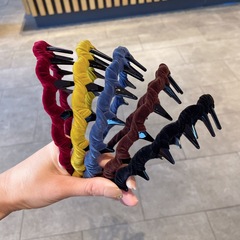 秋冬新款丝绒波浪发箍女发夹带齿防滑头箍高颅顶蓬松发卡发饰