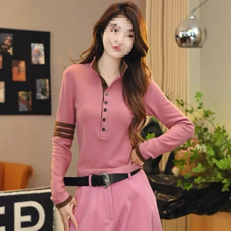 半高领双面绒打底衫2025秋冬洋气加厚保暖撞色长袖内搭保暖上衣潮